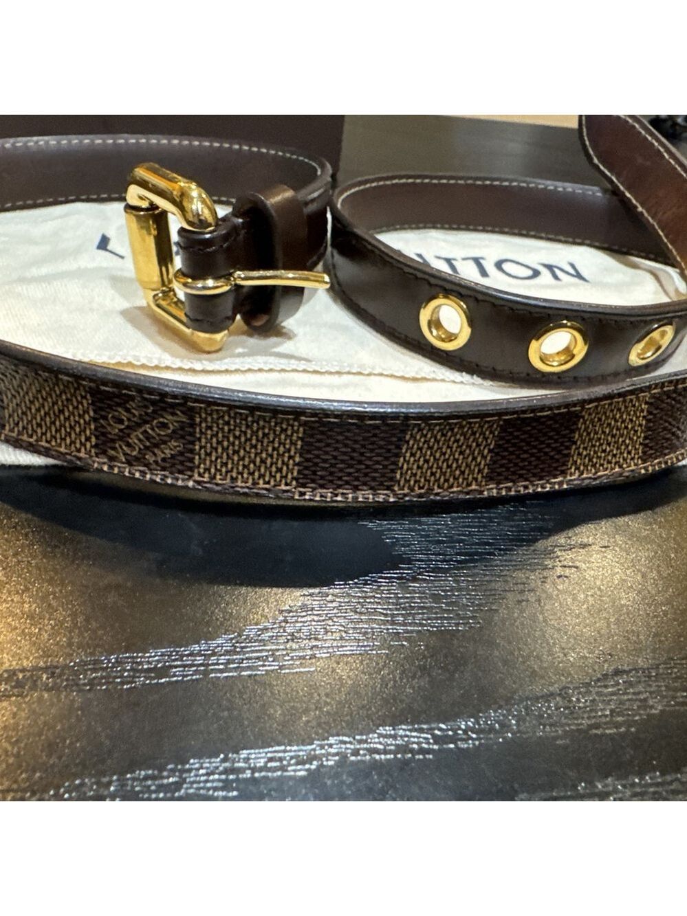 Louis Vuitton Damier Ebene Canvas Leather 25mm Buckle Belt 90/36 w COA - Picture 9 of 15